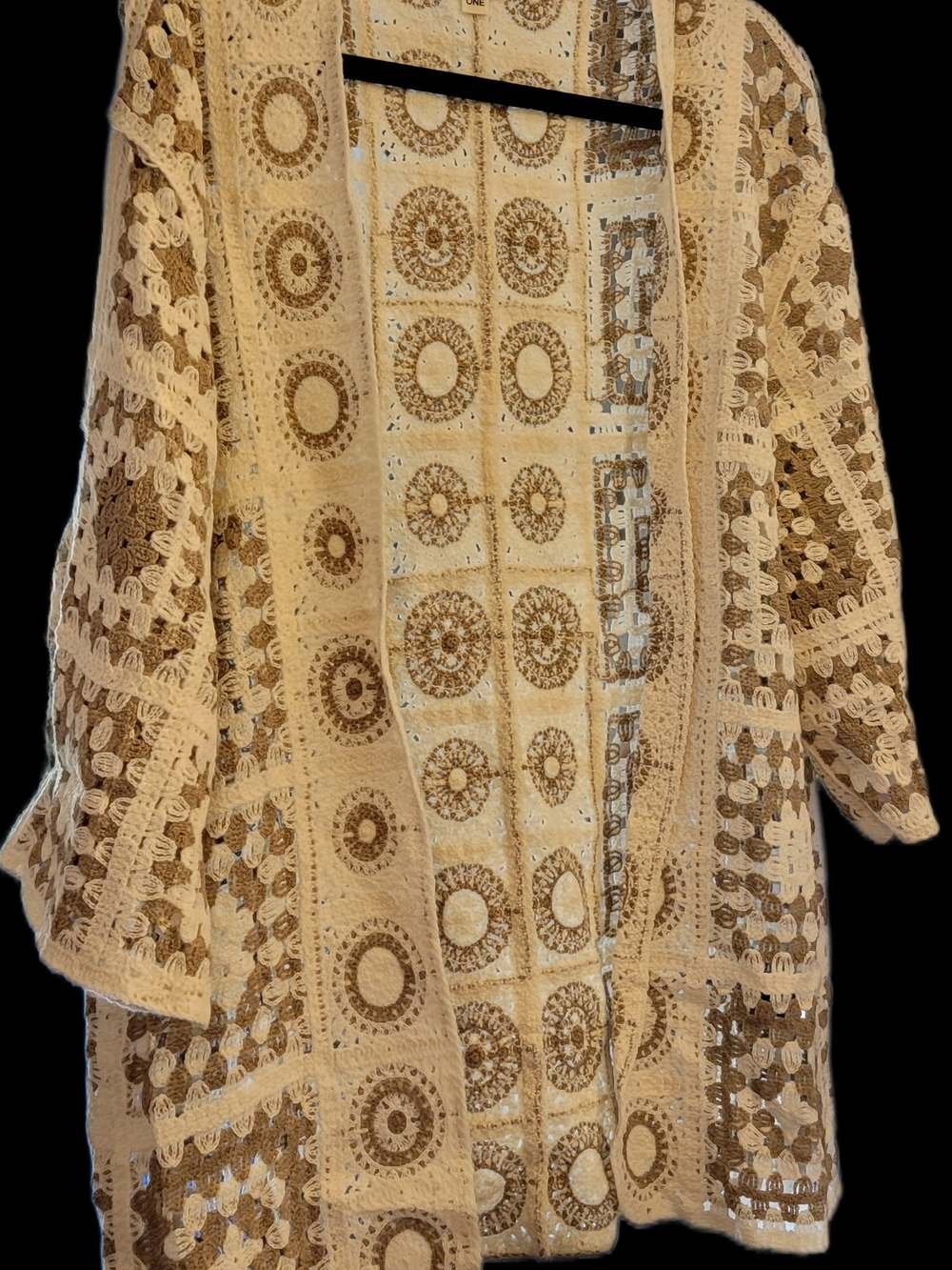 POL Boho Crochet Patchwork Cardigan in Cream and Brown